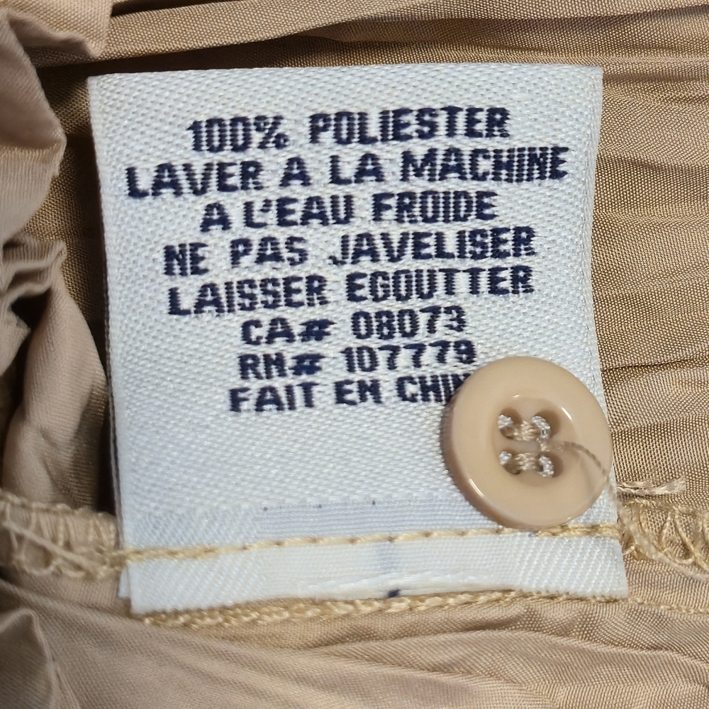 Bellissima XL Tan Micro Pleated Crinkle Button Up Coastal Minimalist Top - Picture 13 of 14